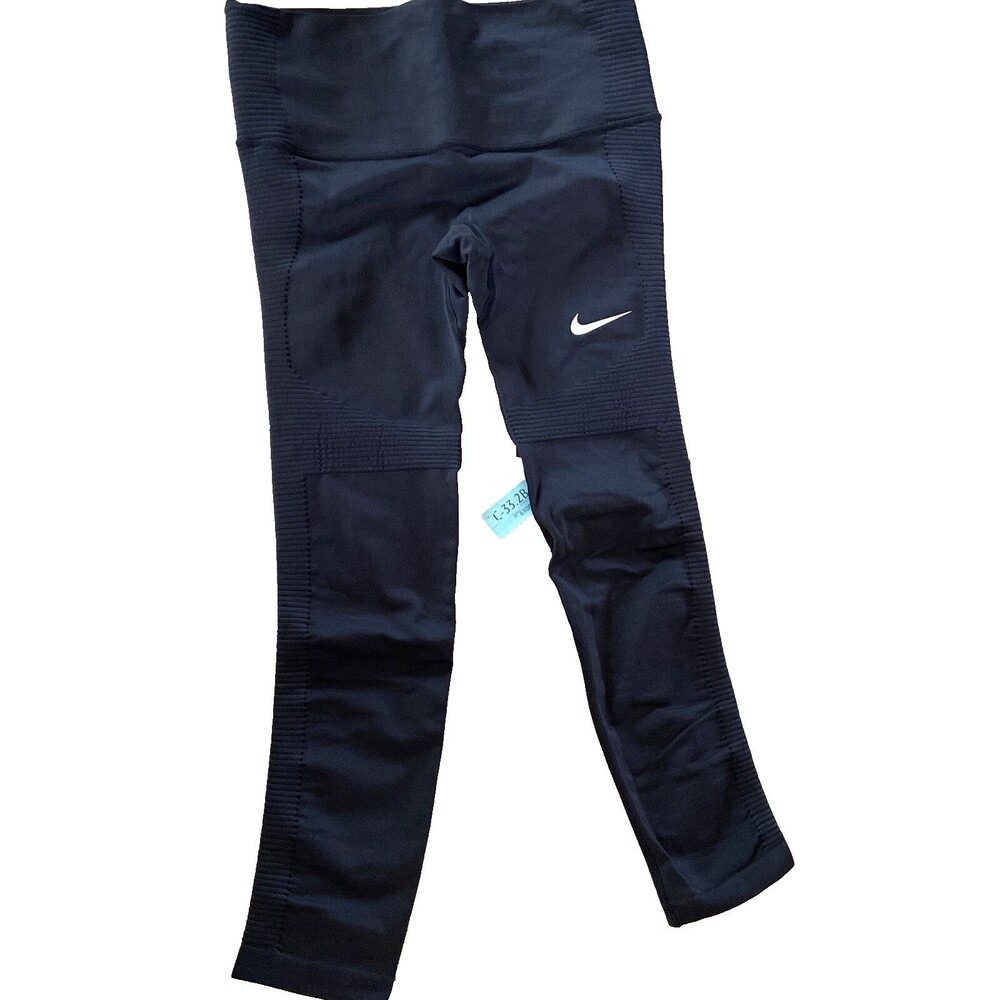 Nike Dri Fit Black Capri Leggings Running Pocket Mesh Detail Drawstring, S